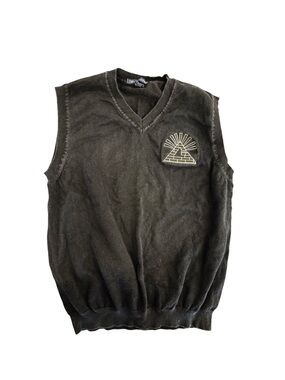 Devin jones terry cloth Black V-Neck Knit Sweater Vest  Embroidered Pyramid